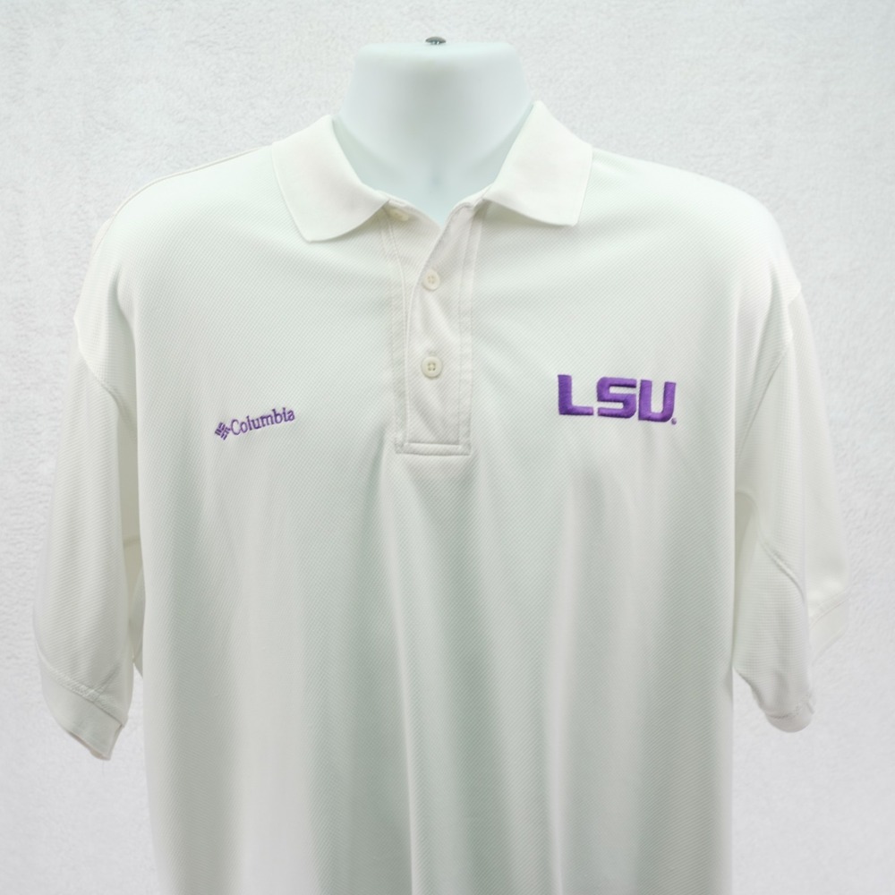 Columbia PFG Men's Omni-Shade "LSU Tigers" Vented White Polo Shirt Medium